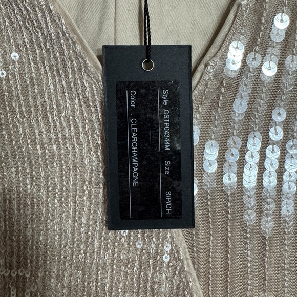 NWT Cable & Gauge Champagne Sequin Faux Wrap Top Size Small Sparkly Neutral Glam - Picture 8 of 15